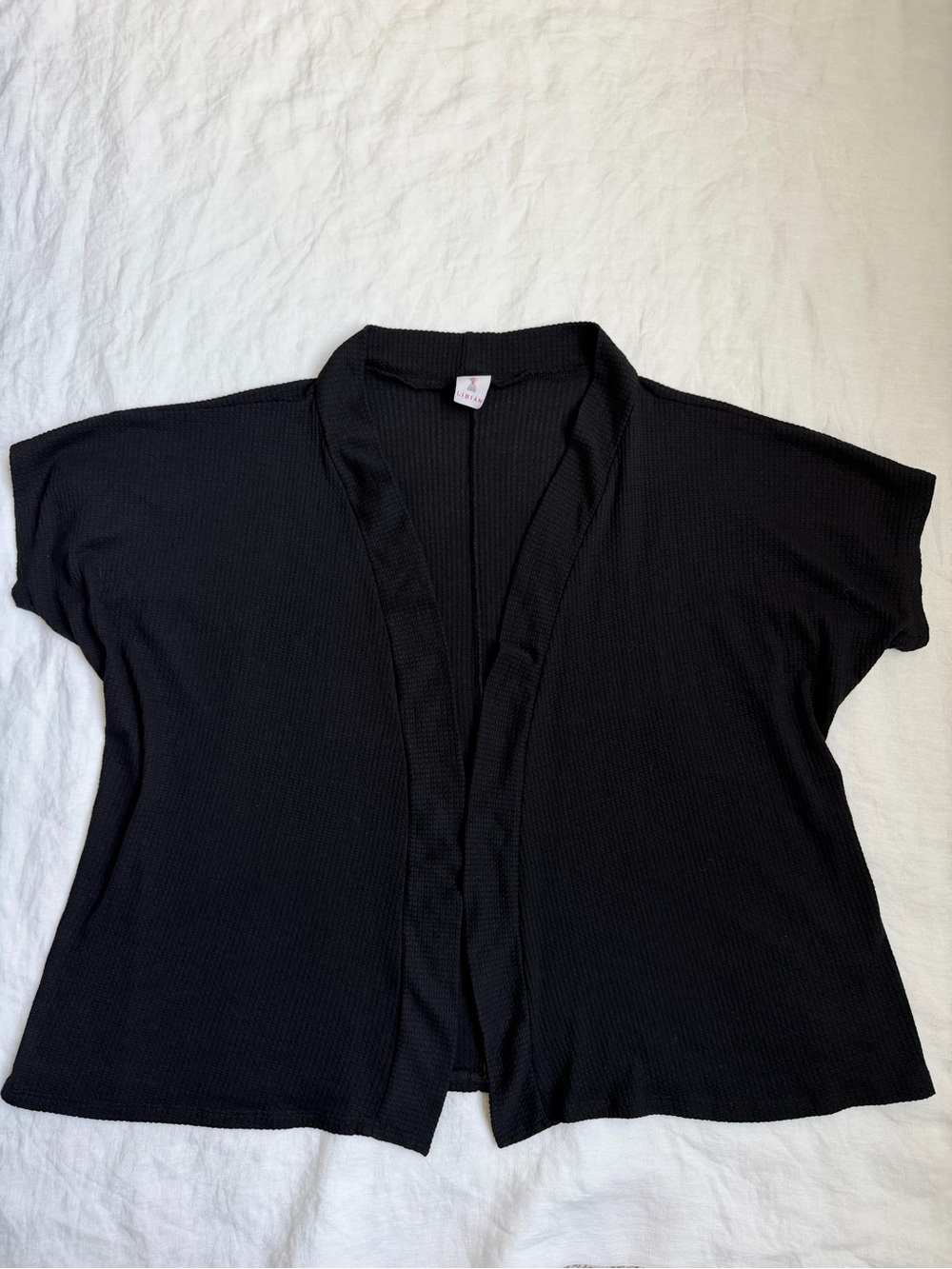 Libian Black Open-Front Short Sleeve Cardigan